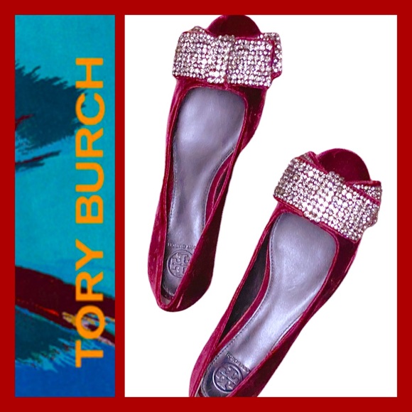 👠NIB Tory Burch Josephine Velvet Pumps 25MM Bordeaux👠 - Picture 1 of 8
